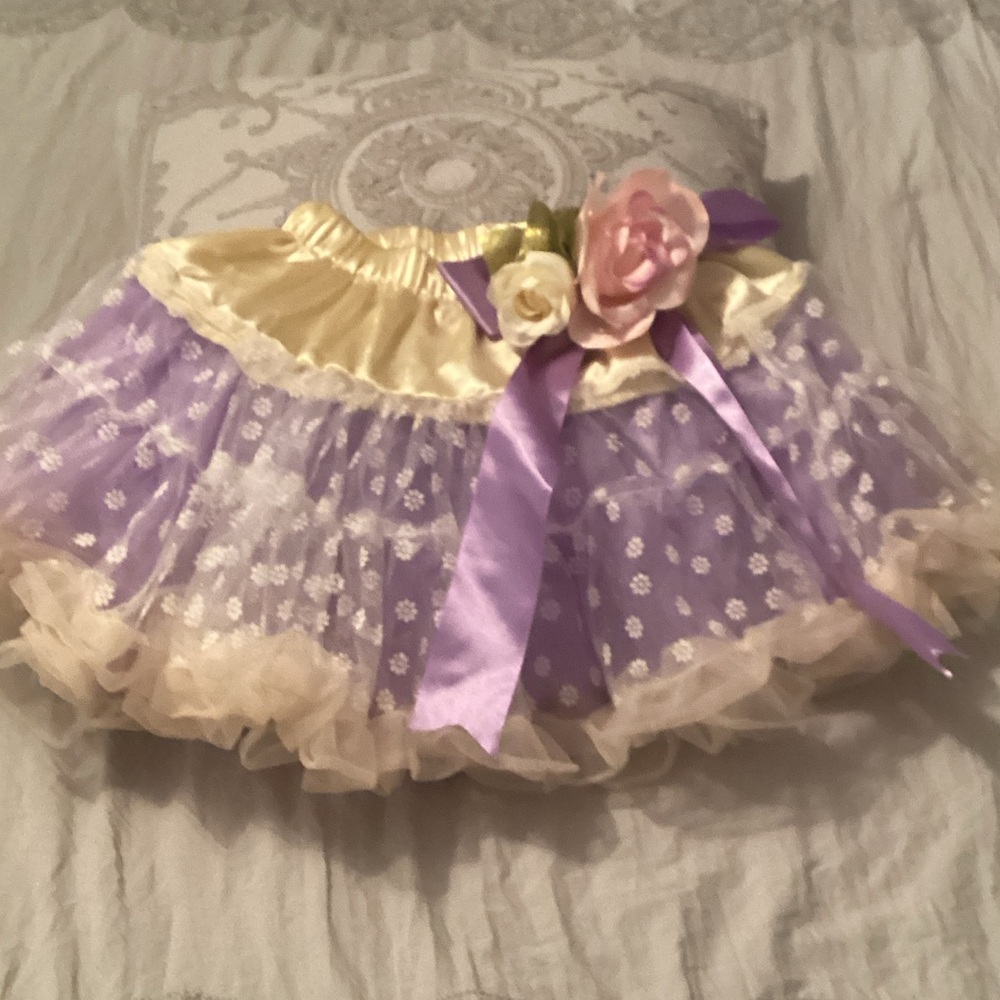 Purple and Cream Tutu Skirt with Floral Accent 🧁